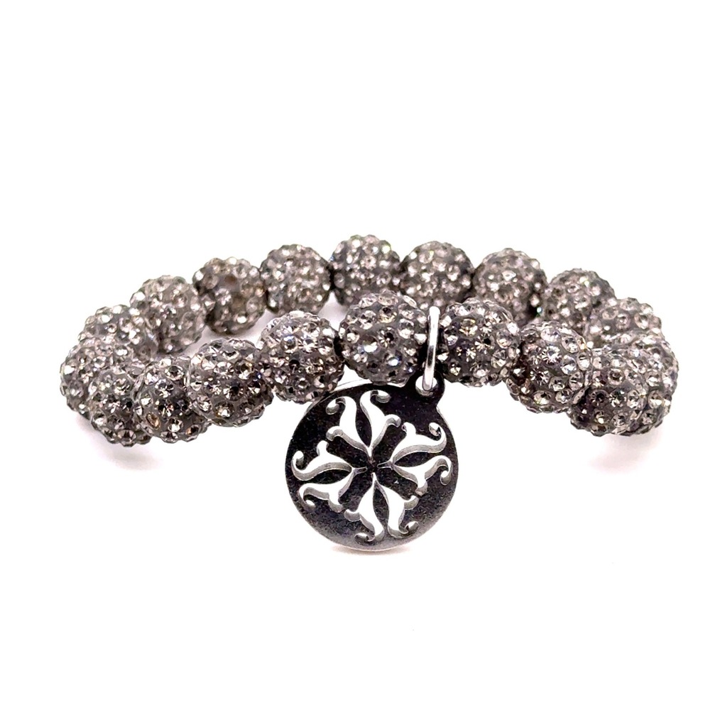 Rustic Cuff Gunne Metal Pave Disco Ball Bead Stretch Bracelet with Logo Charm